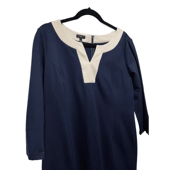 NWT Talbots Navy Blue Ponte Knit V-Neck 3/4 Sleeve Sheath Dress Women's 14P - Picture 2 of 5